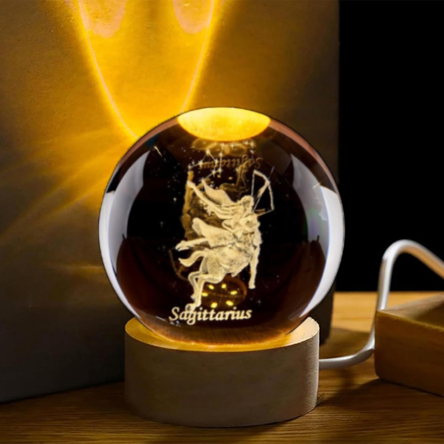 Paper Weight Crystal - 3D Yay Burcu Kristal Küre Ahşap